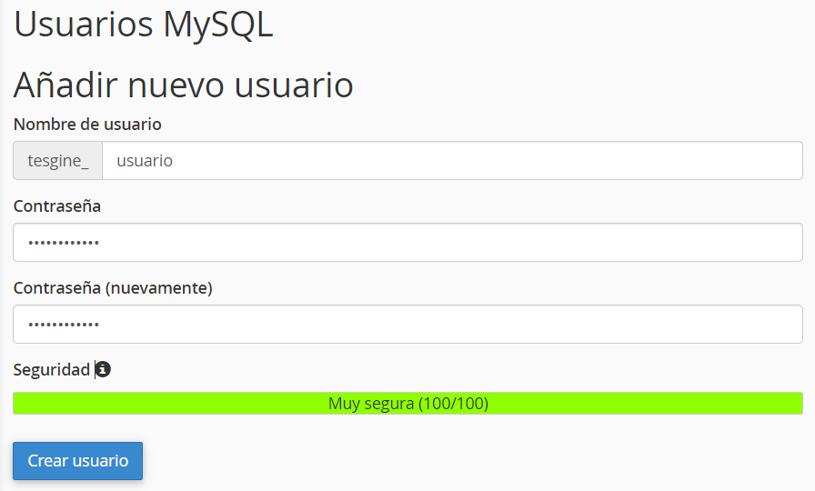 Crear un usuario de base de datos