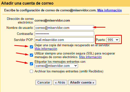 POP configuration in Gmail