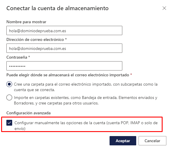 Connecting the account in Outlook