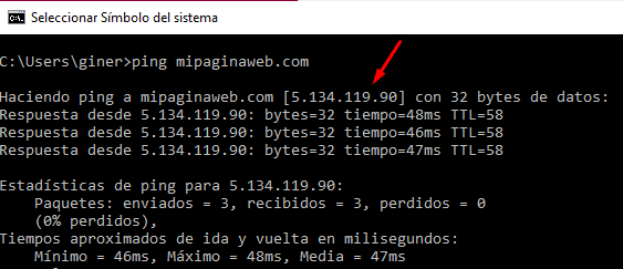 Verifying the configured IP with ping