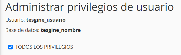 Privilegios del usuario sobre la base de datos