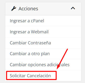 Opción Solicitar cancelación en el menú lateral