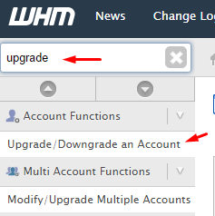 Upgrade/Downgrade an Account in WHM