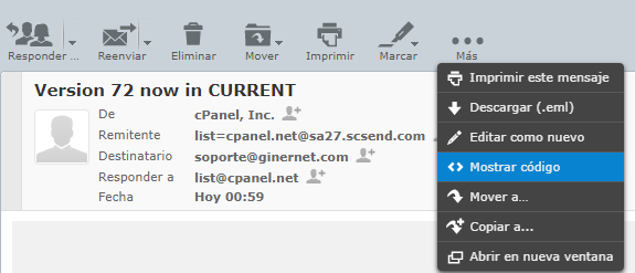 Viewing headers in Roundcube