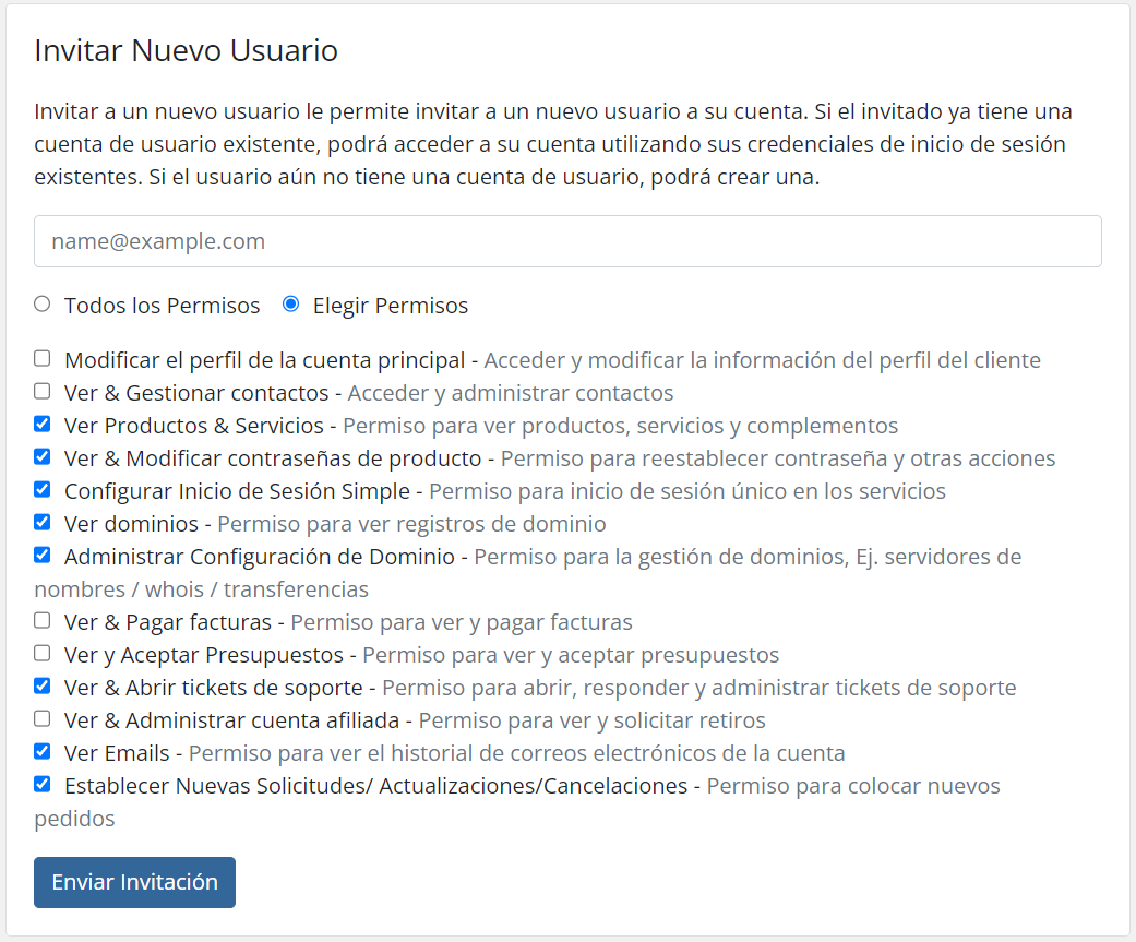 Permisos recomendados para un usuario de perfil técnico