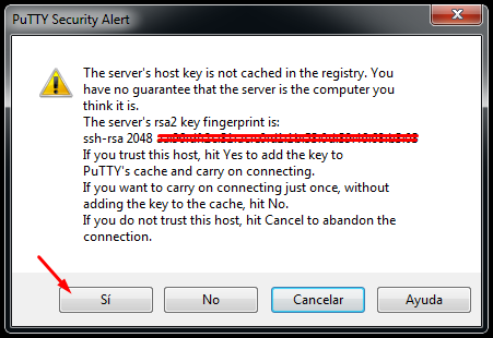 Aviso de fingerprint del servidor en la primera conexión
